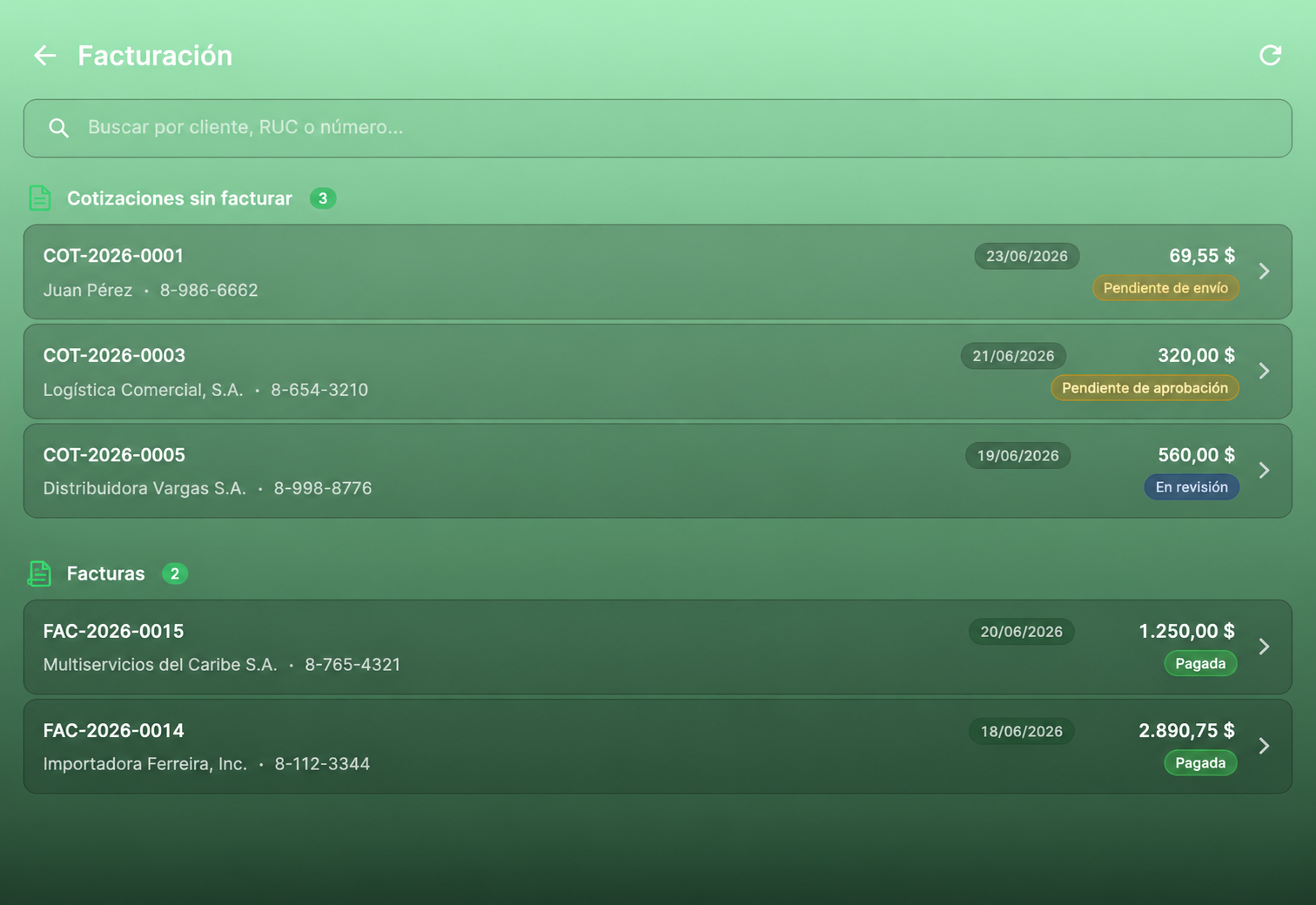 Lista de facturas