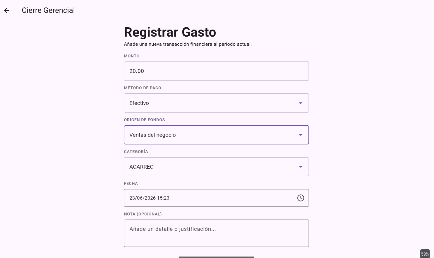 Formulario de gasto